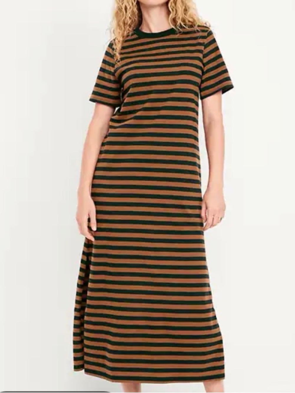 🩷 Old Navy Black and Brown Striped Short-Sleeve Maxi Dress size M